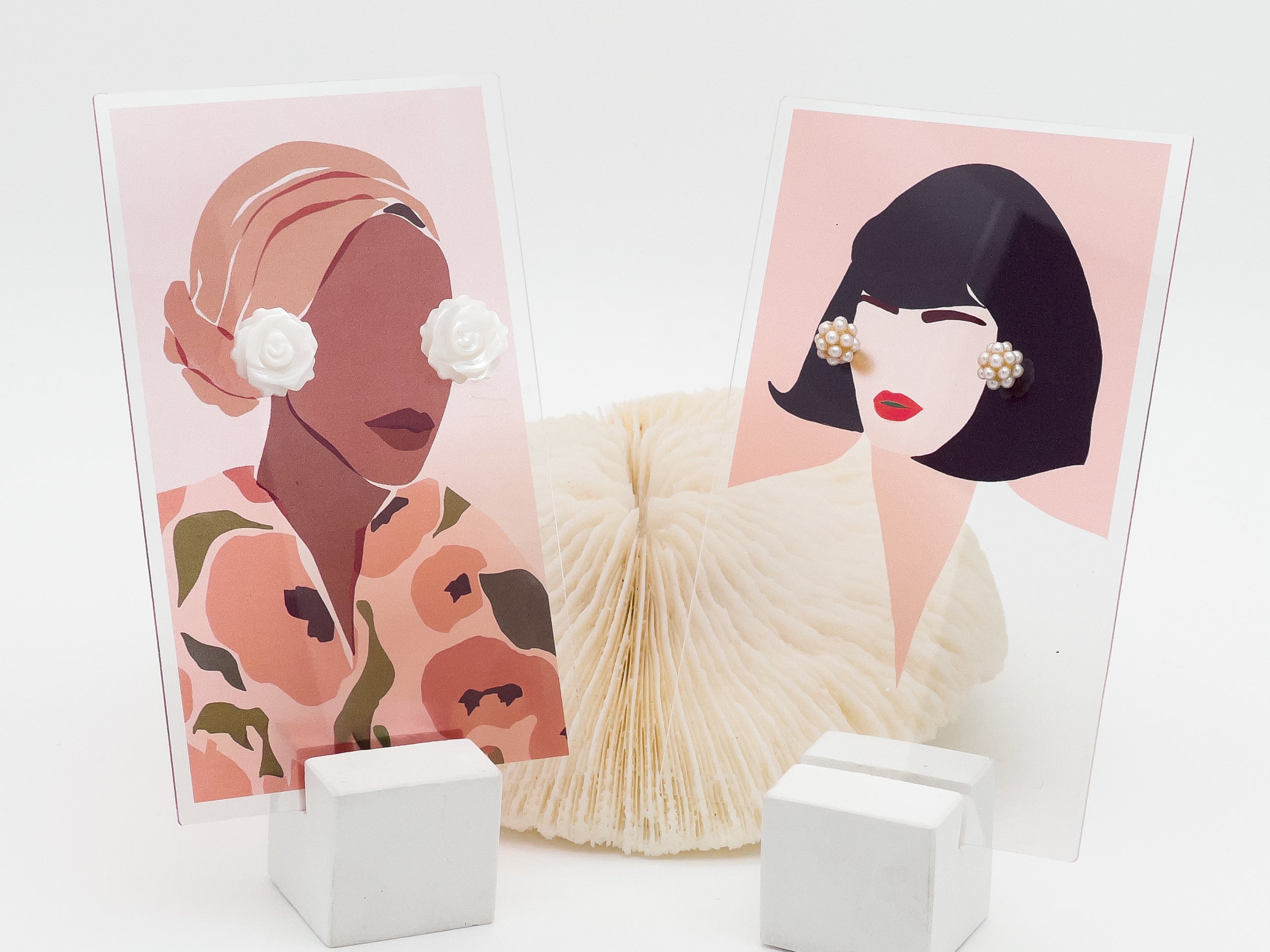 White Romance Rose Shell Stud Earrings - Everyday Jewelry  | Chic Chic Bon