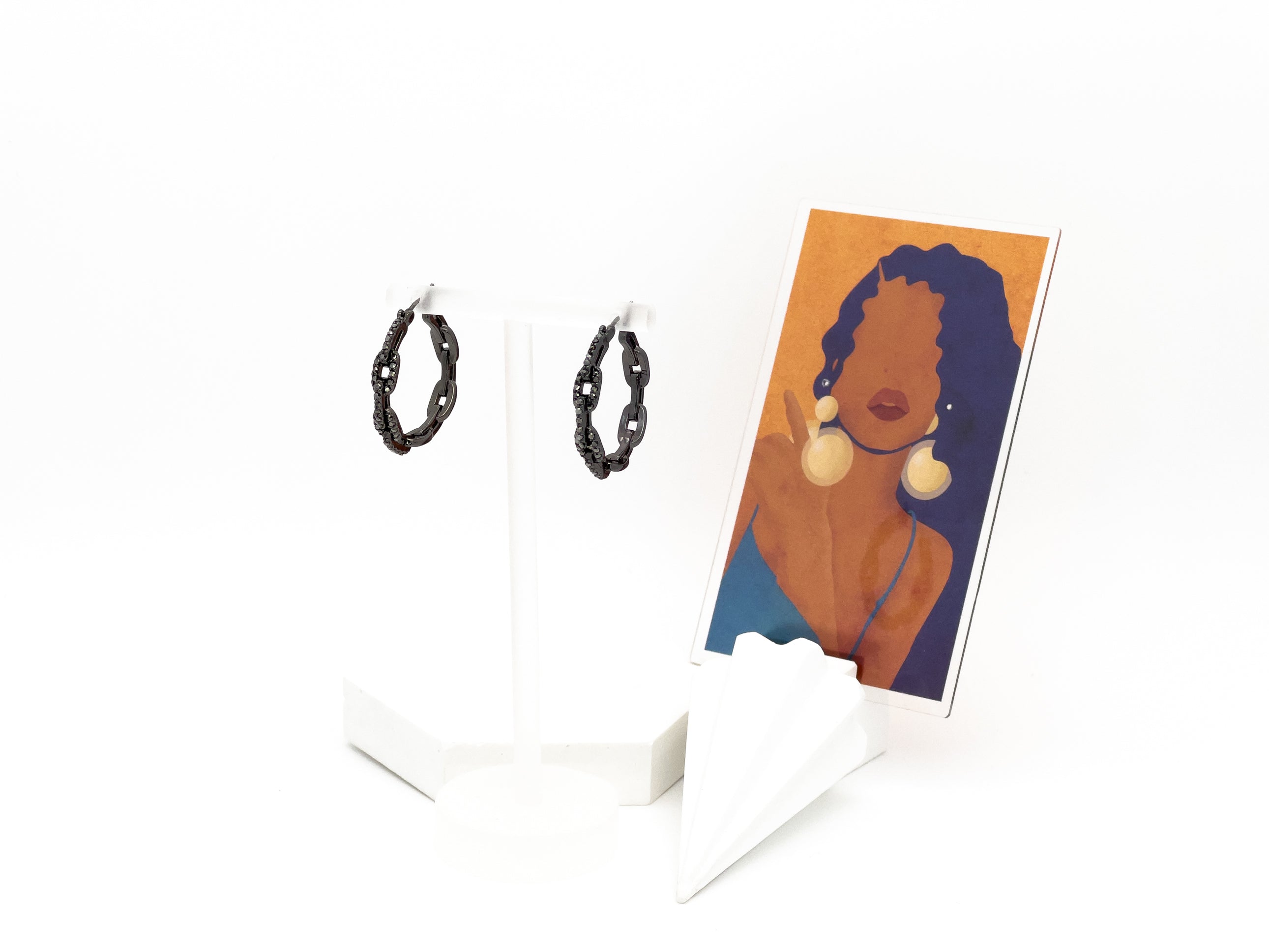 Black crystal hoop earrings