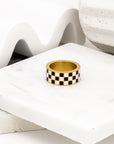 Mason Black and White Checkered Gold Band Ring - Everyday Jewelry | chic chic bon