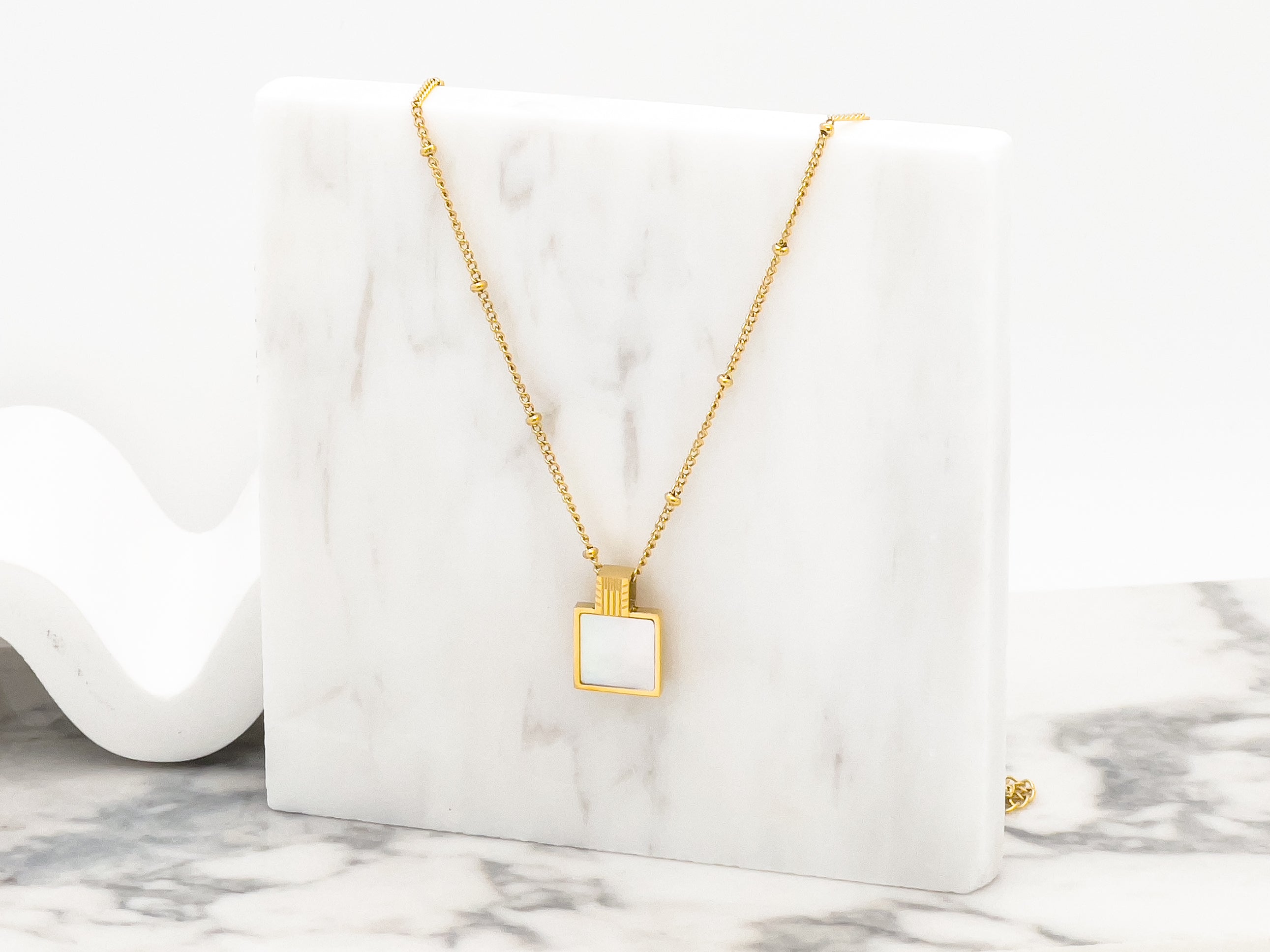 Lily Square Shell Pendant Necklace - Everyday Jewelry | chic chic bon