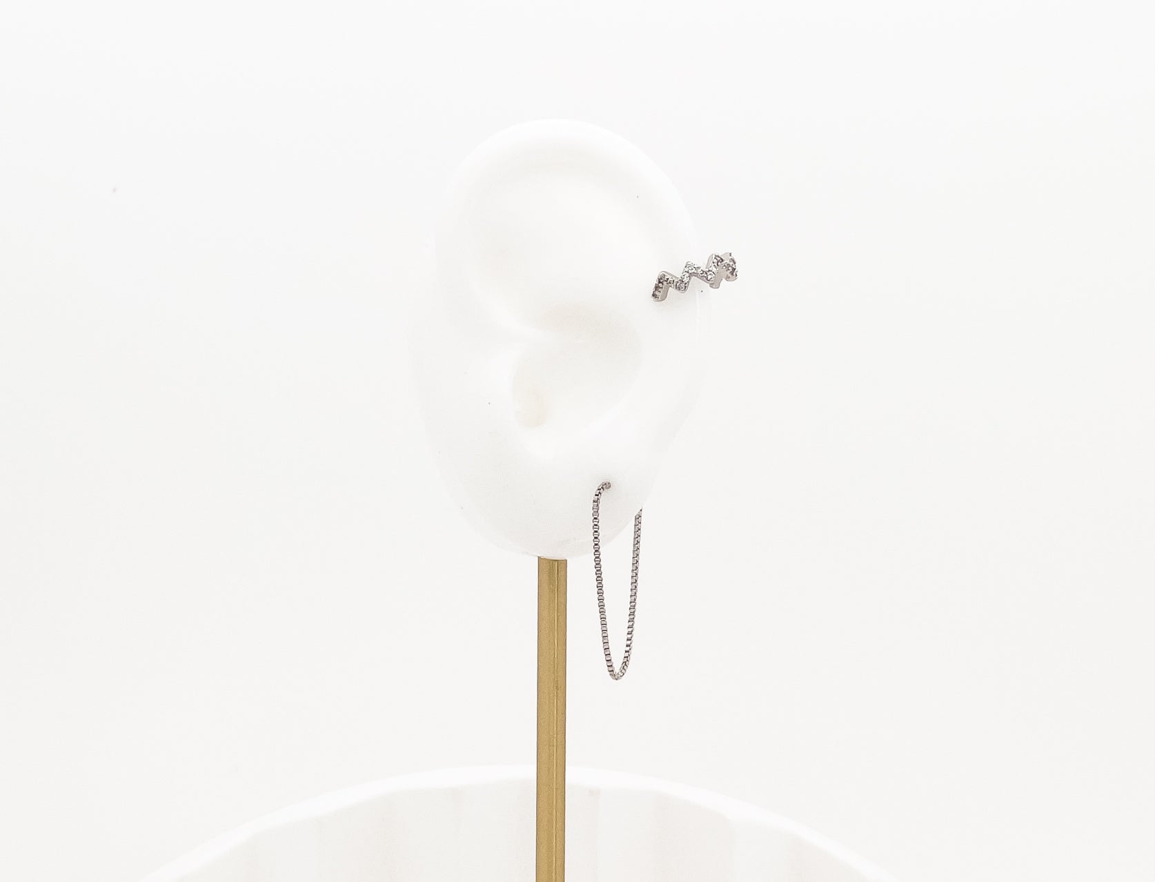 Crystal Zigzag Silver Single Ear Cuff Earrings - Fashion Jewelry  | Chic Chic Bon