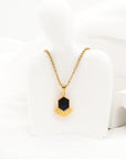 Gloria Black Badge Enamel Pendant with Gold Chain Necklace - Jewelry Store | Chic Chic Bon