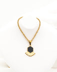 Gloria Black Badge Enamel Pendant with Gold Chain Necklace - Jewelry Store | Chic Chic Bon