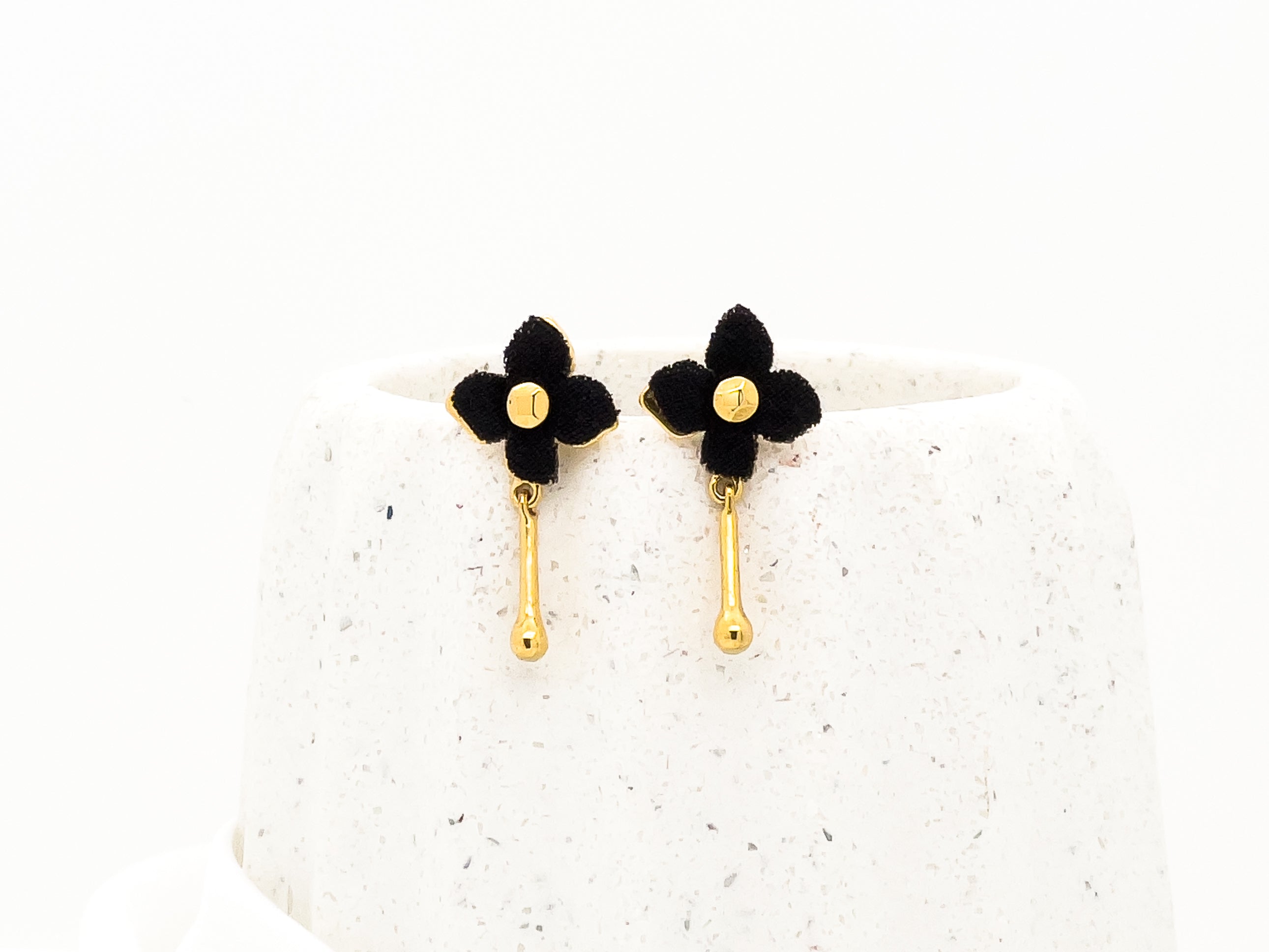 Vivienne Four Black Leaves Gold Drop Earrings  - Fashion Jewelry  | Chic Chic Bon