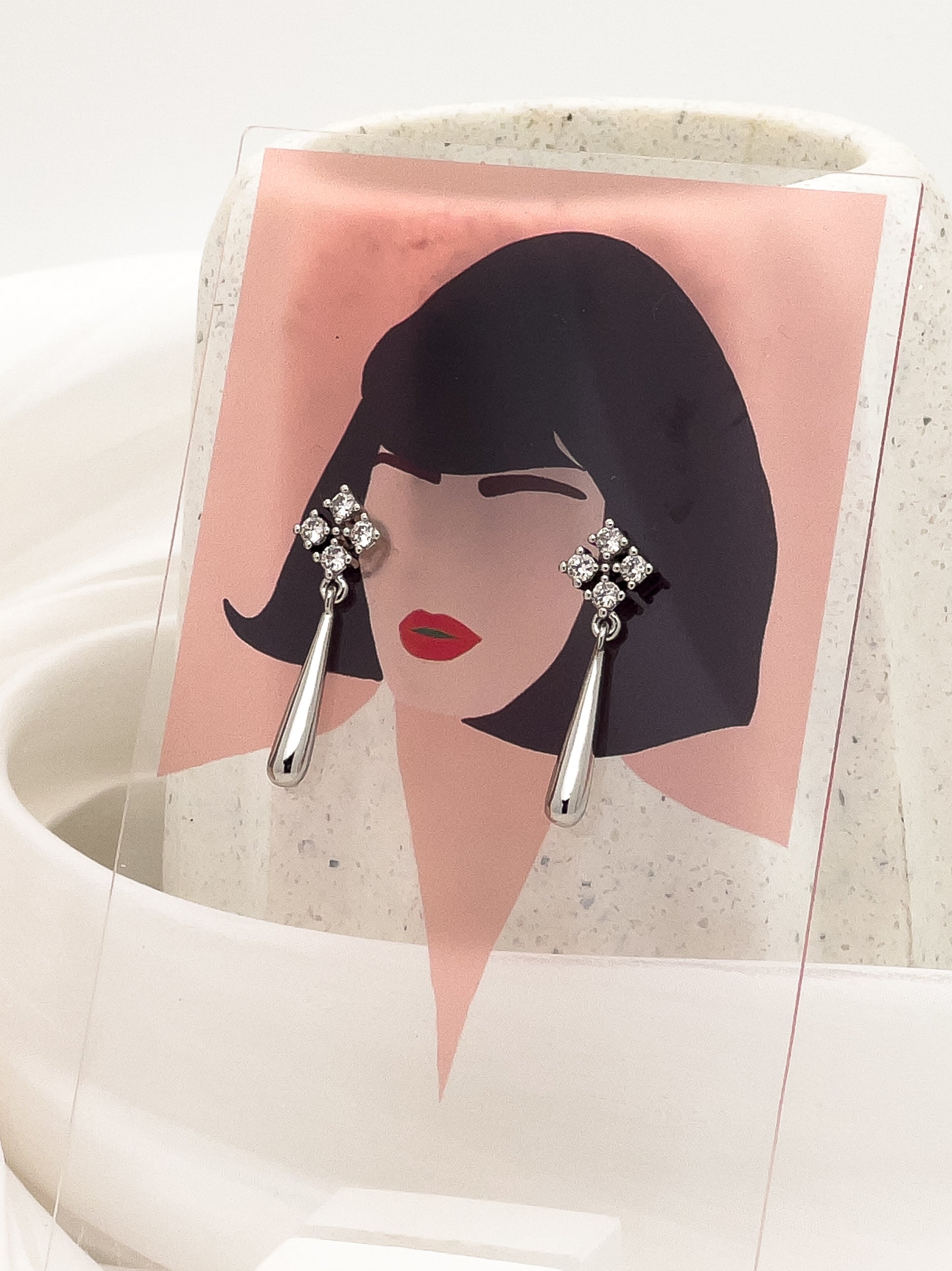 Lois Crystal Tear Drop Tassel Earrings in Silver - Fashion Jewelry  | chic chic bon