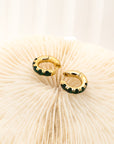 Emerald green crystal gold hoop earrings