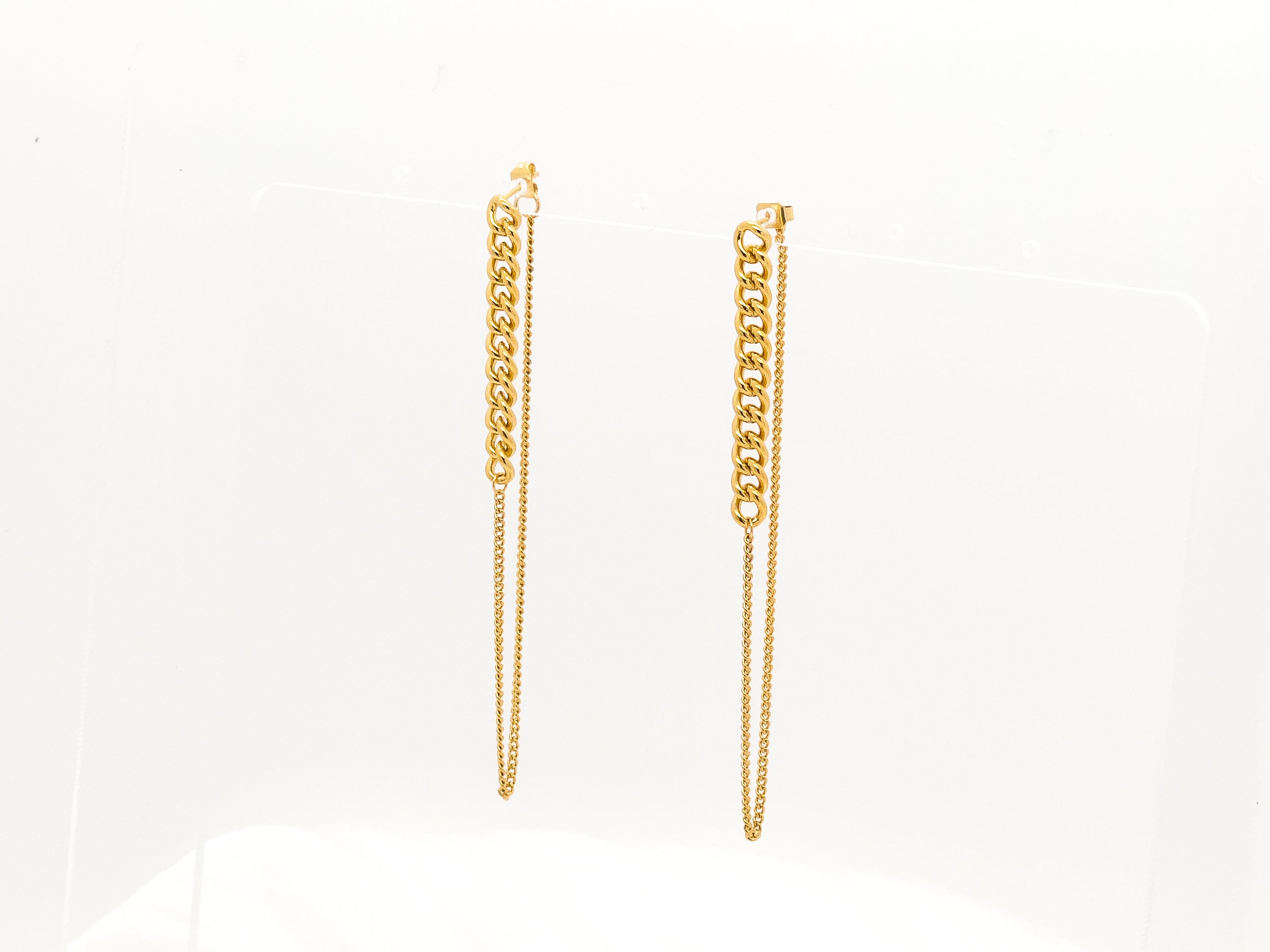 Lila Dual Gold Chain Back Drop Earrings - Fashion Jewelry  | Chic Chic Bon
