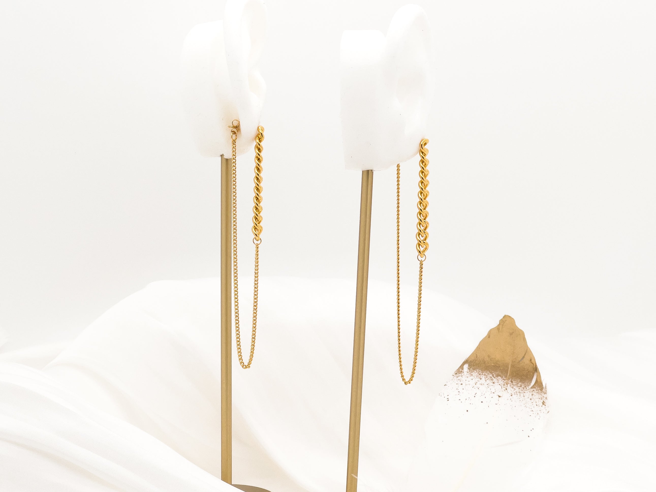 Lila Dual Gold Chain Back Drop Earrings - Fashion Jewelry  | Chic Chic Bon