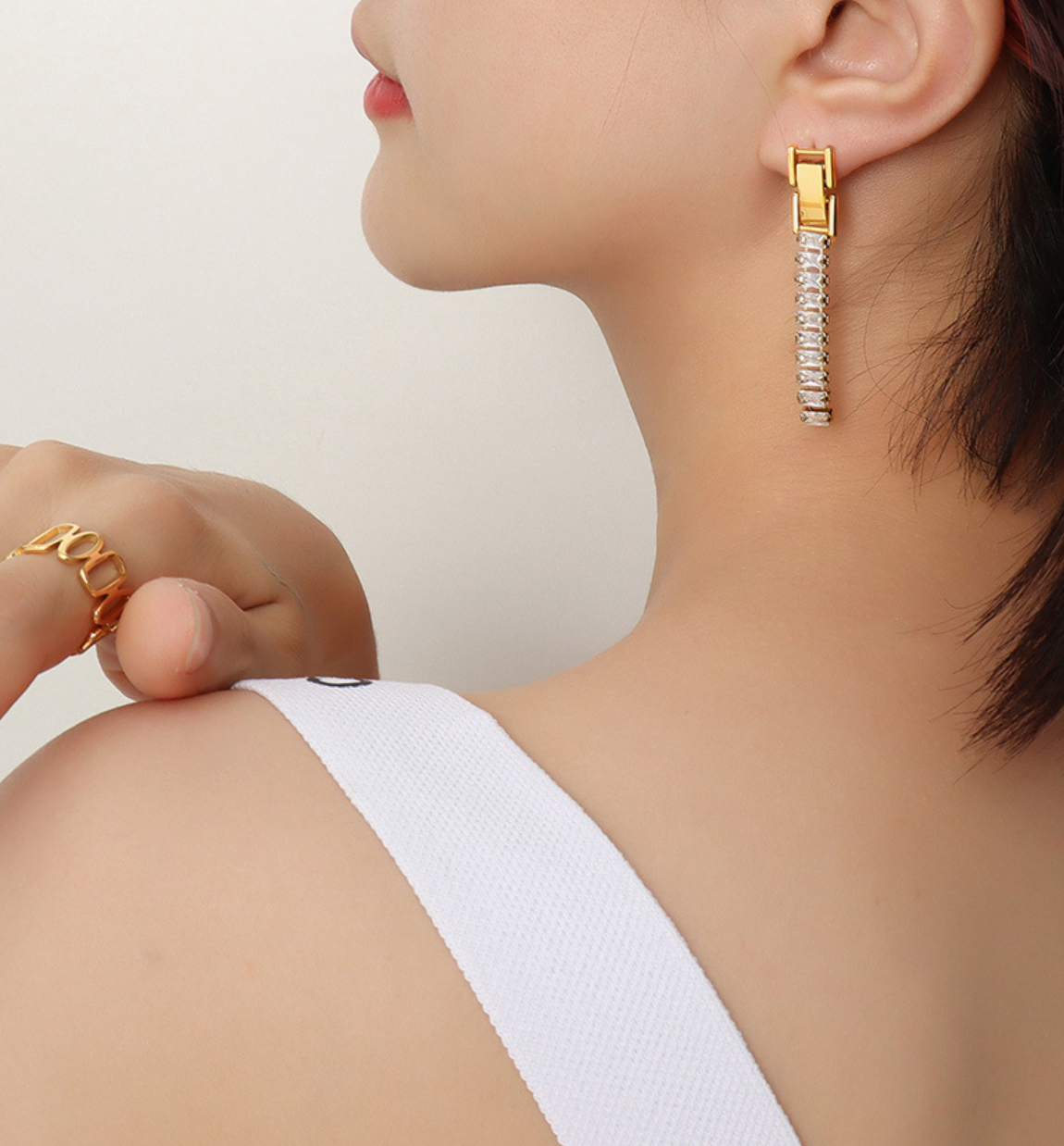 Bond's Gold and Diamond Drop Studs Earrings - Fashion Jewelry  | Chic Chic Bon